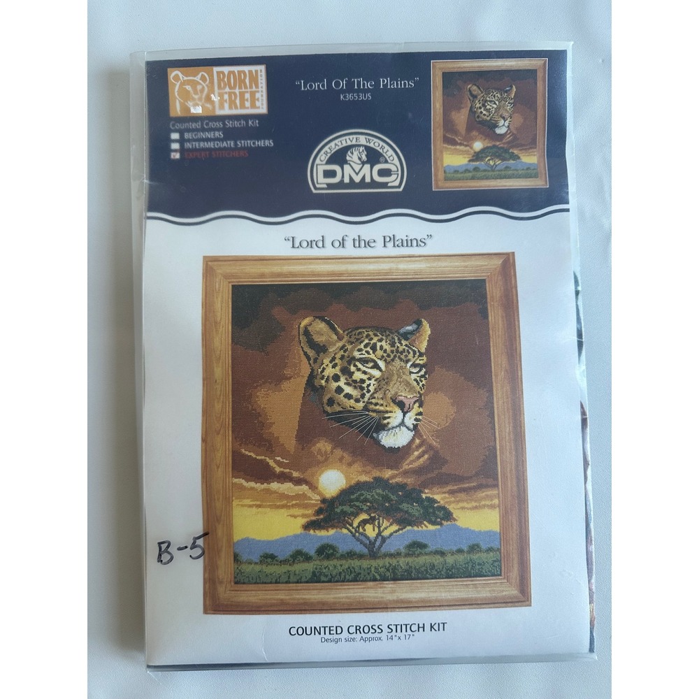 DMC Born Free Lord of the Plains Leopard Cross Stitch Kit K3653US 14x17 Open Box